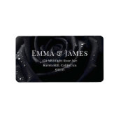 Elegant Floral Midnight Rose Black & White Wedding ラベル (正面)