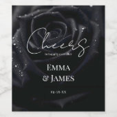 Elegant Floral Midnight Rose Black & White Wedding ワインラベル (シングルラベル)