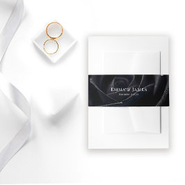 Elegant Floral Midnight Rose Black & White Wedding 招待状ベリーバンド