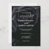 Elegant Floral Midnight Rose Black & White Wedding 招待状 (正面)