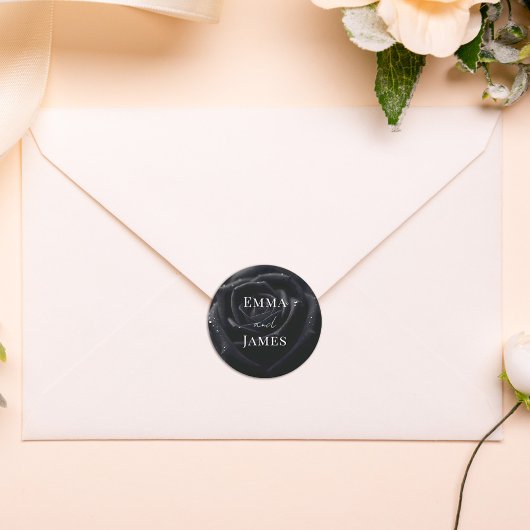 Elegant Floral Midnight Rose Wedding Envelope Seal ラウンドシール