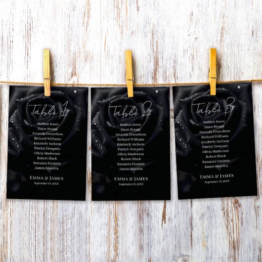 Elegant Floral Midnight Rose Wedding Seating Chart テーブルナンバー