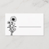Elegant Floral Minimalist Black White Wedding プレイスカード (正面)
