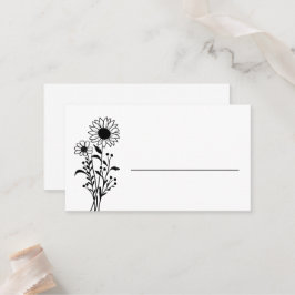 Elegant Floral Minimalist Black White Wedding      プレイスカード