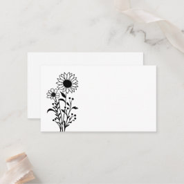 Elegant Floral Minimalist Black White Wedding      プレイスカード