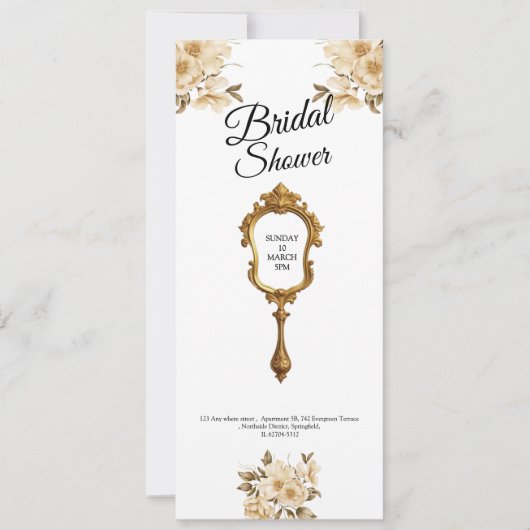 elegant floral mirror bridal shower invitation 招待状 (正面)