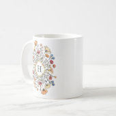Elegant Floral Monogram コーヒーマグカップ (正面左)