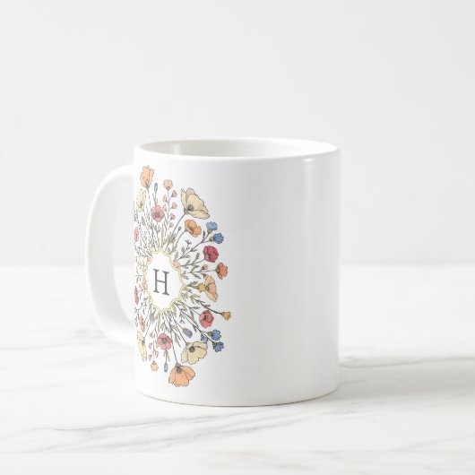 Elegant Floral Monogram コーヒーマグカップ (正面左)