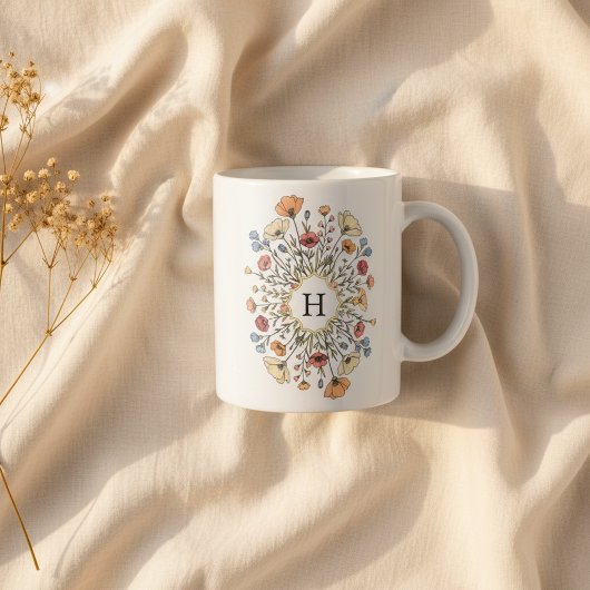 Elegant Floral Monogram コーヒーマグカップ
