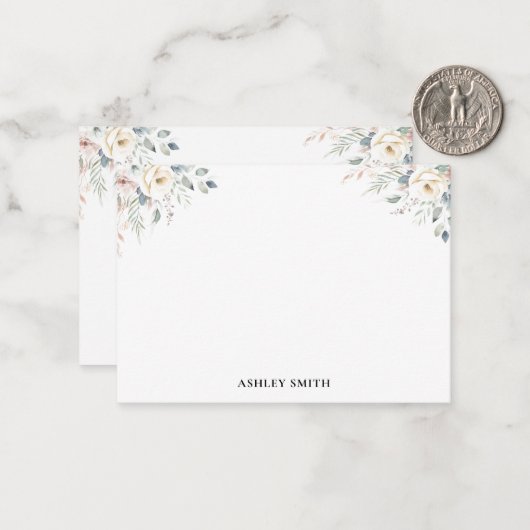 Elegant Floral Monogram ノートカード (正面/裏面インサイチュ)