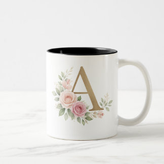 Elegant Floral Monogram A Mug – Luxury Letter A wi ツートーンマグカップ