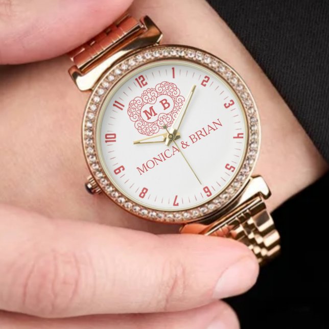 Elegant Floral Monogram Couple’s Name  腕時計 (クリエイターアップロード済み)