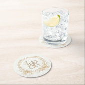 Elegant Floral Monogram “L & R” Paper Coasters  ラウンドペーパーコースター (インサイチュ)
