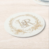 Elegant Floral Monogram “L & R” Paper Coasters  ラウンドペーパーコースター (アングル)