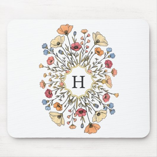 Elegant Floral Monogram Mouse Pad マウスパッド (正面)