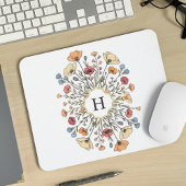 Elegant Floral Monogram Mouse Pad マウスパッド