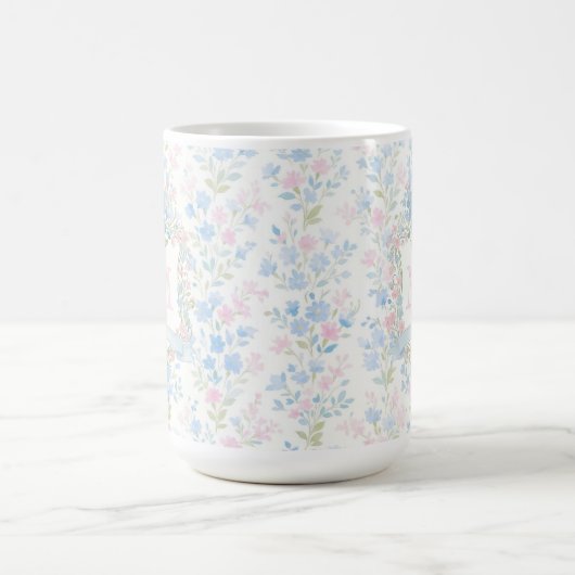Elegant Floral Monogram Personalized Mug コーヒーマグカップ (中央)