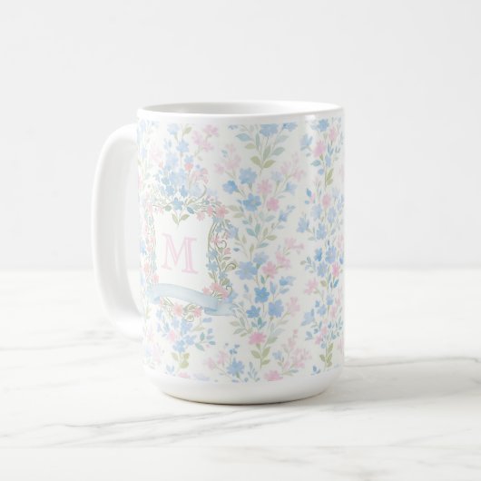 Elegant Floral Monogram Personalized Mug コーヒーマグカップ (正面左)