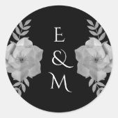 Elegant Floral Monogram Silver Glitter Wedding  ラウンドシール (正面)