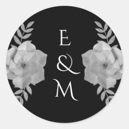 Elegant Floral Monogram Silver Glitter Wedding  ラウンドシール