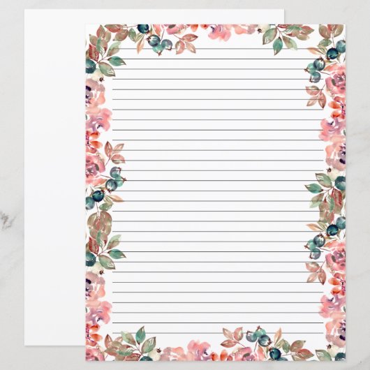 Elegant Floral Monogram Stationery Paper (正面/裏面)