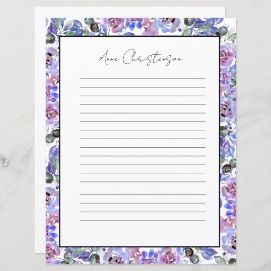 Elegant Floral Monogram Stationery Paper (正面/裏面)