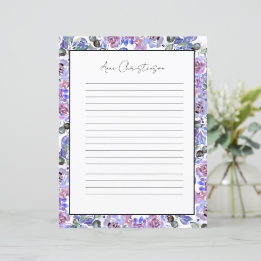 Elegant Floral Monogram Stationery Paper (スタンド正面)