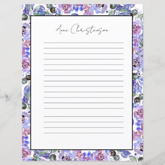 Elegant Floral Monogram Stationery Paper (正面)
