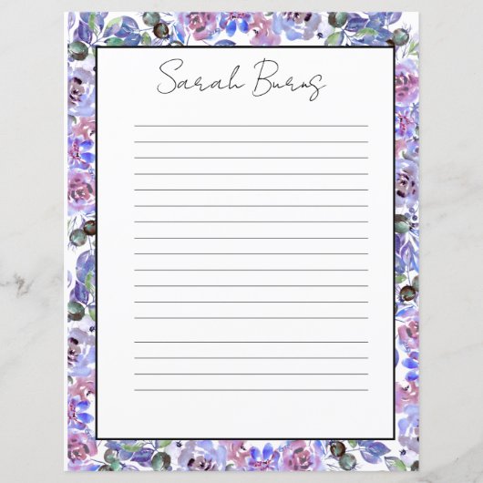 Elegant Floral Monogram Stationery Paper (正面)