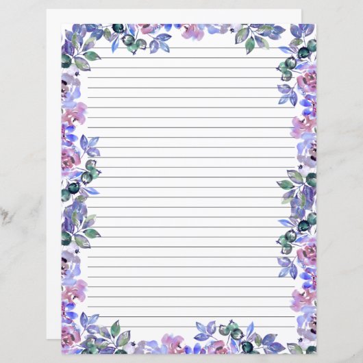 Elegant Floral Monogram Stationery Paper (正面/裏面)