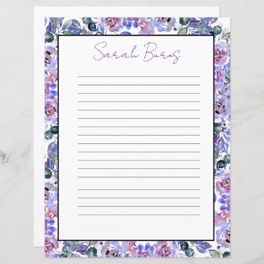 Elegant Floral Monogram Stationery Paper (正面/裏面)