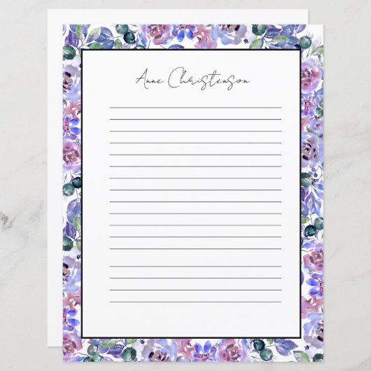 Elegant Floral Monogram Stationery Paper (正面/裏面)