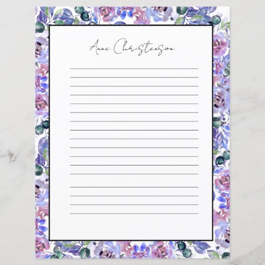 Elegant Floral Monogram Stationery Paper (正面)
