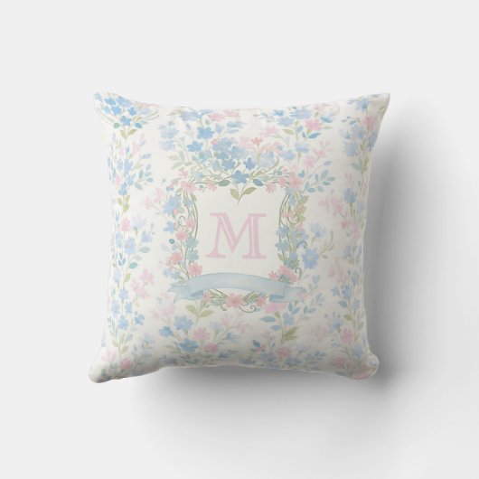 Elegant Floral Monogram Throw Pillow クッション (裏面)