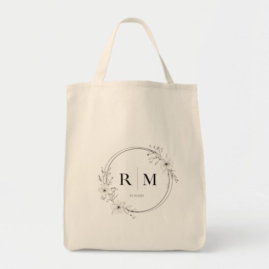 Elegant Floral Monogram Tote Bag Personalized  トートバッグ (正面)