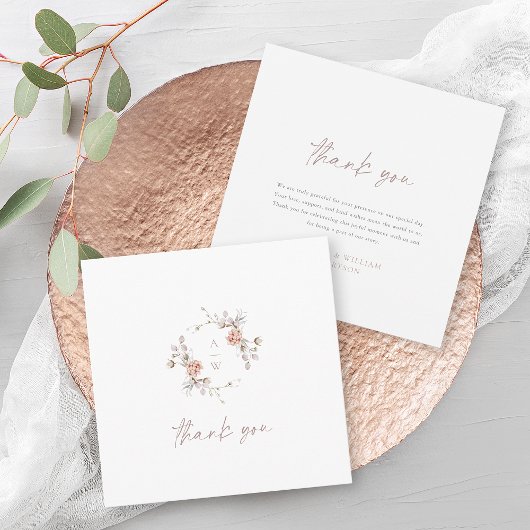 Elegant Floral Monogram Wedding Thank You Card サンキューカード