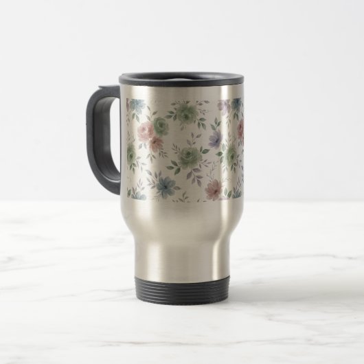 Elegant Floral Mug Wrap – Optional Personalization トラベルマグ (正面左)
