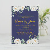 Elegant Floral Navy Blue Wedding Invitation 招待状 (スタンド正面)