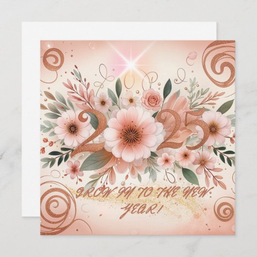 Elegant Floral New Year 2025 Greeting Card シーズンカード (正面/裏面)
