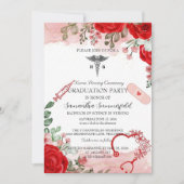 Elegant Floral Nursing Graduation Invitation | Red 招待状 (正面)