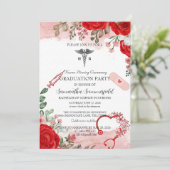 Elegant Floral Nursing Graduation Invitation | Red 招待状 (スタンド正面)
