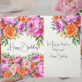 Elegant Floral Orange Pink Peonies Happy Birthday カード