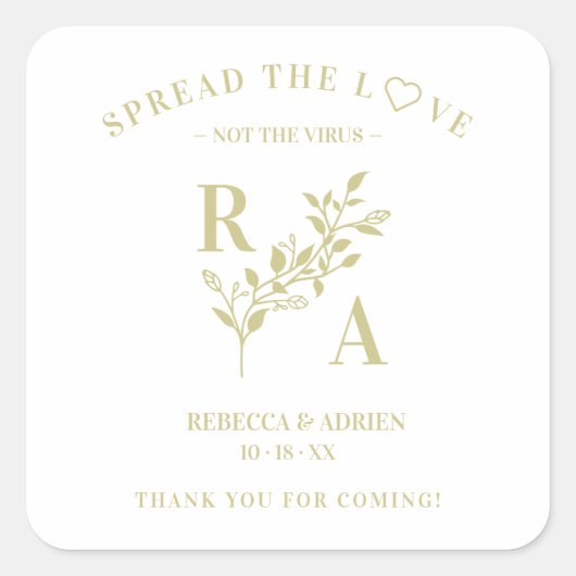 Elegant Floral Pandemic Wedding Sanitizer Hand Gel スクエアシール (正面)