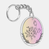 Elegant Floral Pastel Circle Aesthetic Design キーホルダー (正面左)