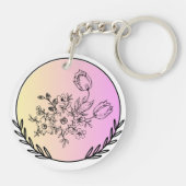Elegant Floral Pastel Circle Aesthetic Design キーホルダー (裏面)