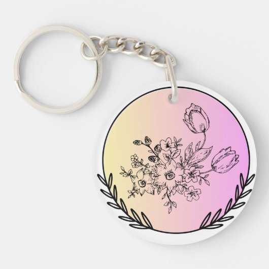 Elegant Floral Pastel Circle Aesthetic Design キーホルダー (正面)