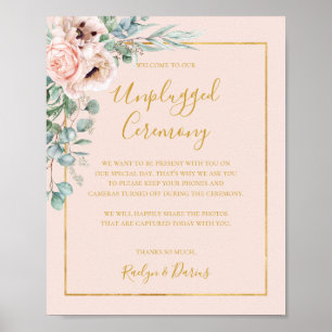 Elegant Floral   Pastel Unplugged Ceremony Sign ポスター
