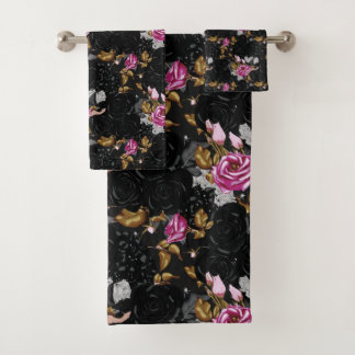 Elegant floral pattern bath towel set バスタオルセット