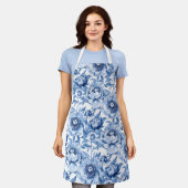 Elegant Floral Pattern Blue and White Chinoiserie エプロン (着用した状態)