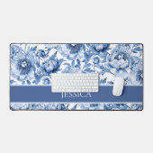 Elegant Floral Pattern Blue and White Chinoiserie デスクマット (キーボード&マウス)